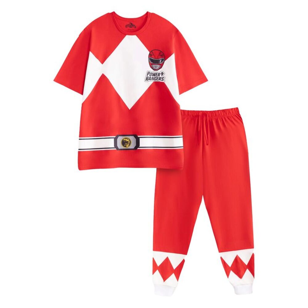 Power Rangers Mens Character Long Leg Short-Sleeved Pajama Set / Red